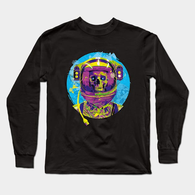 Grinning Astronaut Skull Long Sleeve T-Shirt by steve@artlife-designs.com